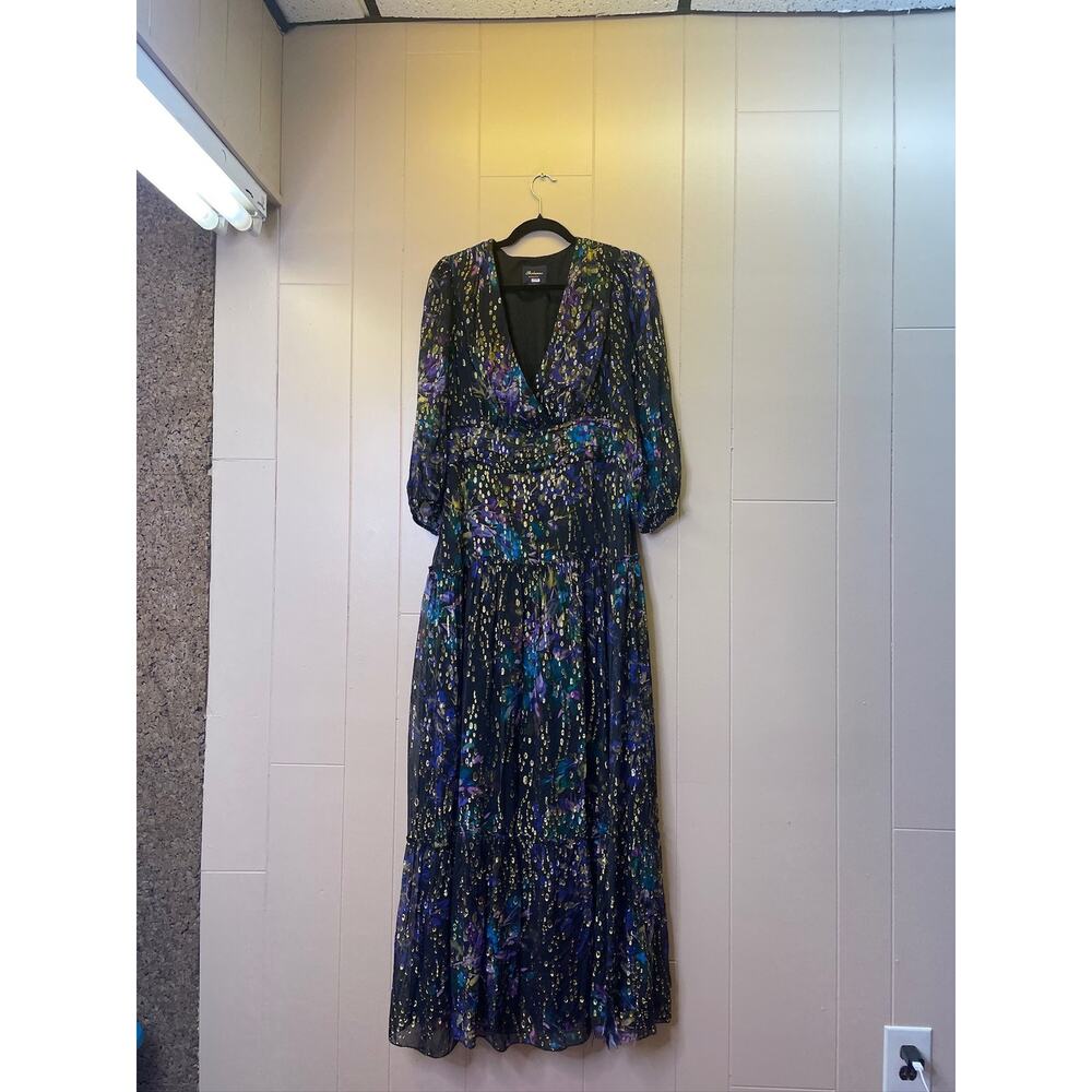 Shoshanna Madeline Gown: V-Neck Floral Silk Maxi Dress 12 (broken zipper)